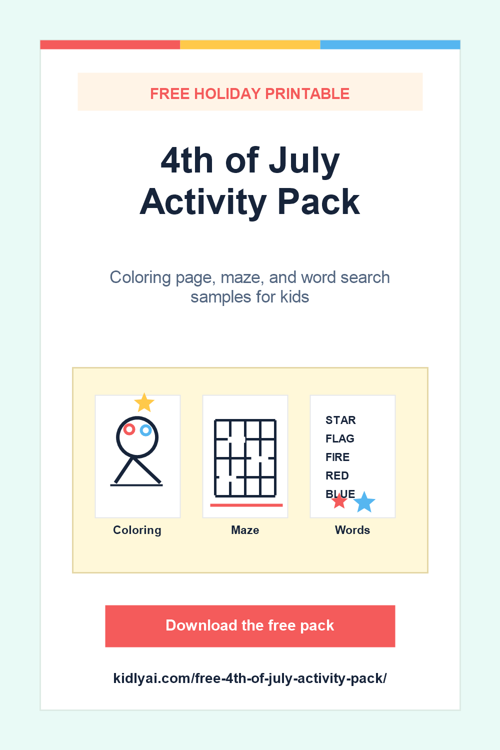 Free 4th of July Activity Pack Pinterest pin