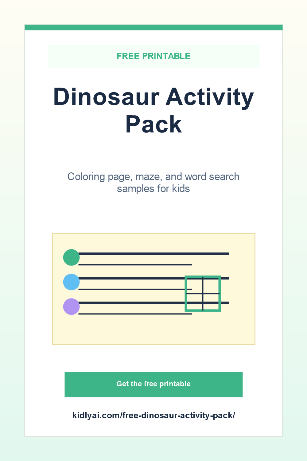 Pinterest pin for a free dinosaur activity pack