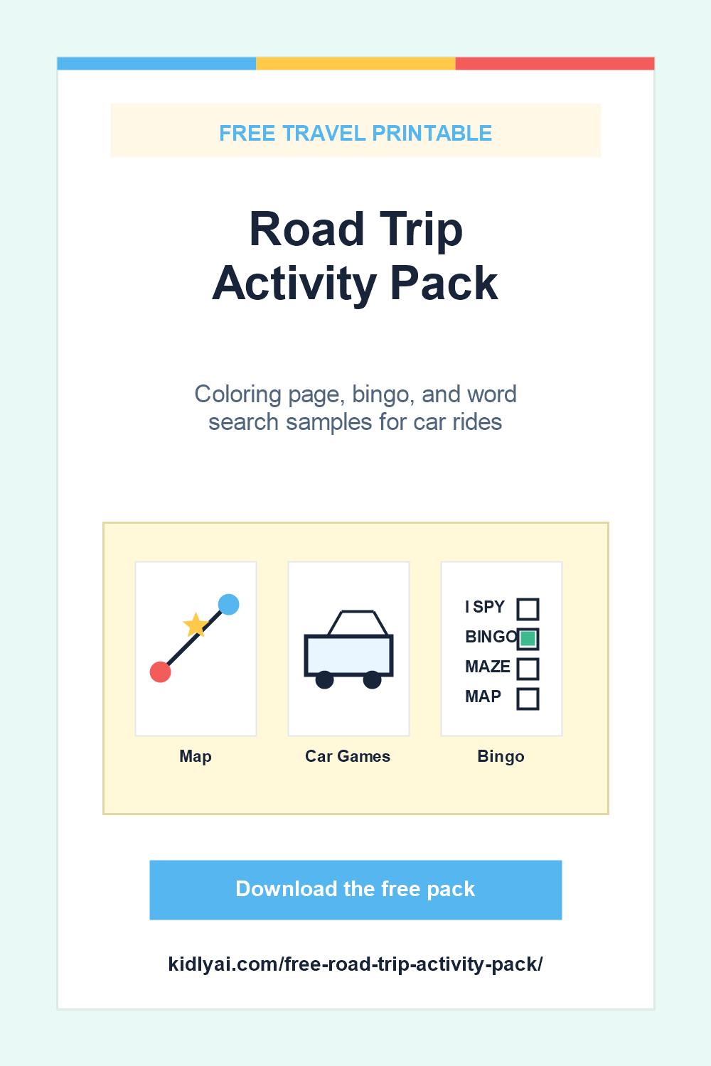 Free Road Trip Activity Pack Pinterest pin