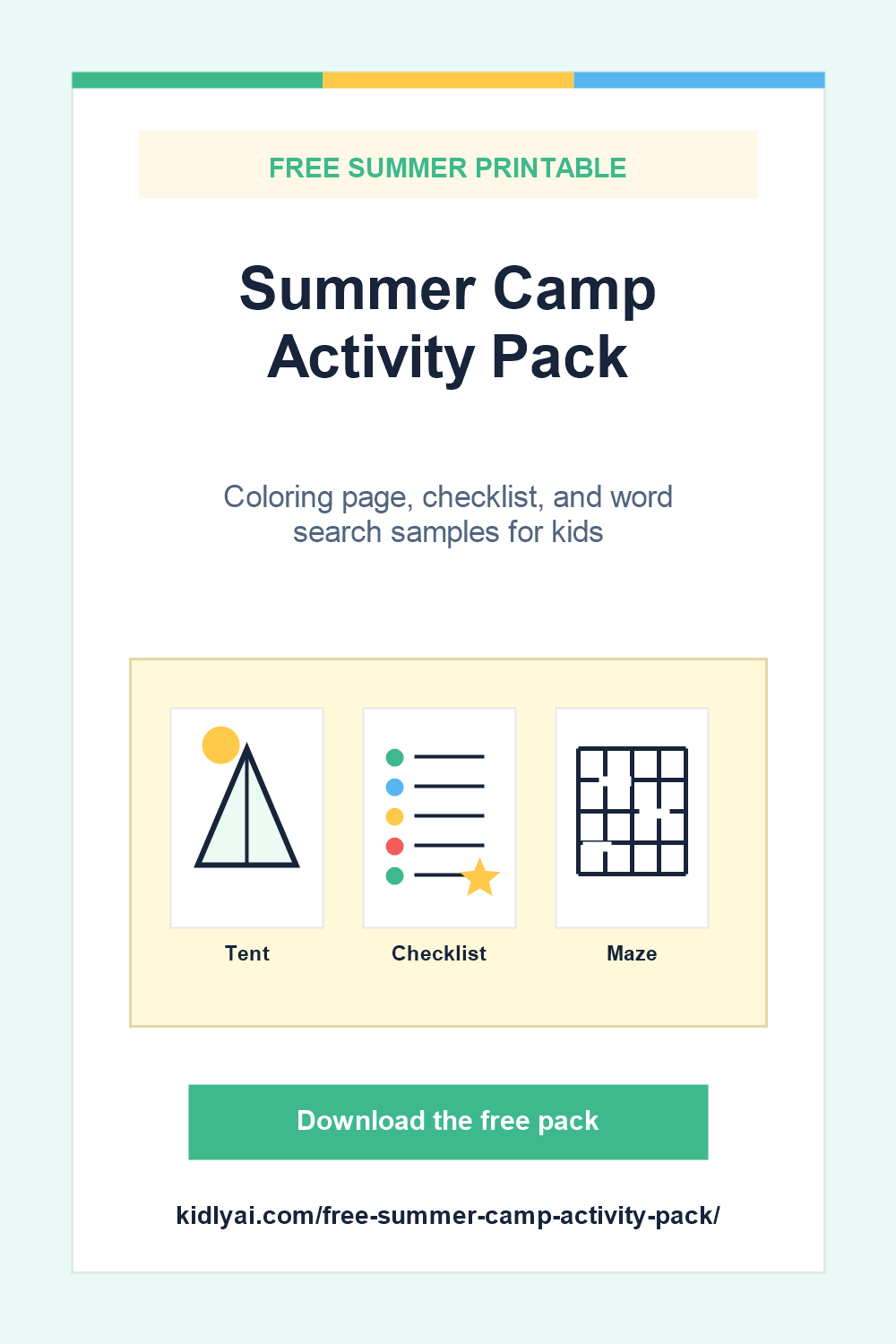Free Summer Camp Activity Pack Pinterest pin