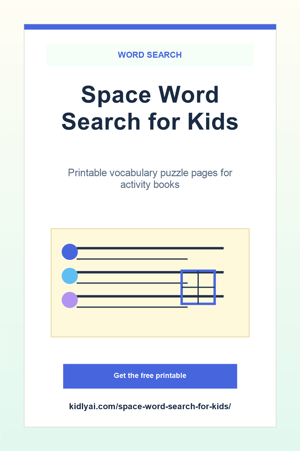 Space Word Search for Kids Pinterest pin